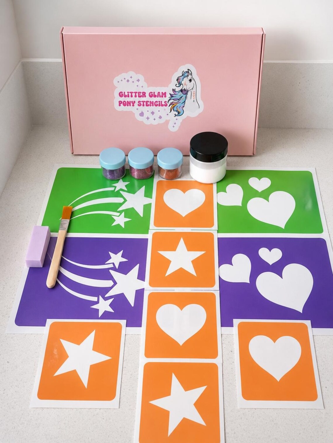 Glitter Tattoo Kit for Horses Ponies Quarter Marks Stars & Hearts